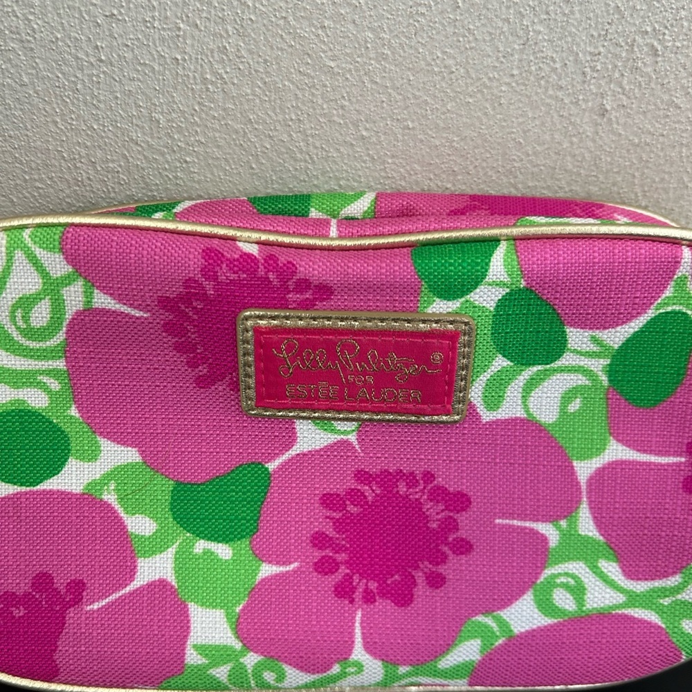 Lilly Pulitzer for Estée Lauder Pink and Green Floral Cosmetic Makeup Bag - Picture 4 of 8